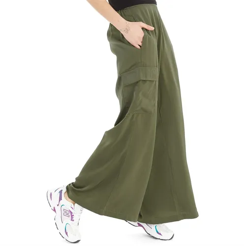 French Connection Womens Satin Wide Leg Cargo Trousers Khaki