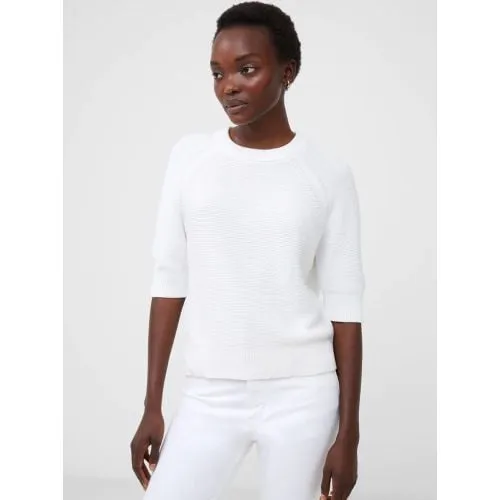 French Connection Womens Summer White Lily Mozart Short Sleeve Sweater