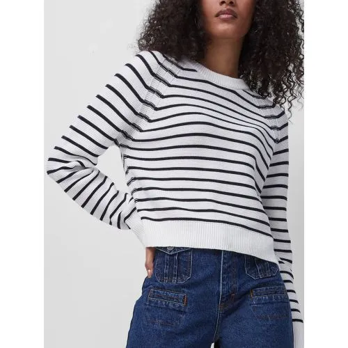 French Connection Womens Summer White Utility Blue Lilly Mozart Striped Crew Neck Jumper