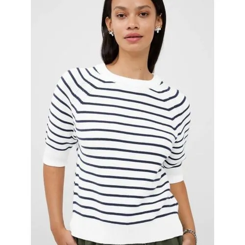 French Connection Womens Summer White Utility Blue Lily Mozart Stripe Short Sweater