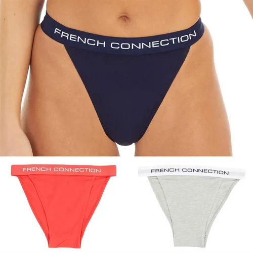 French Connection Womens Three Pack Tanga Briefs Hibiscus/Grey Marl/Navy