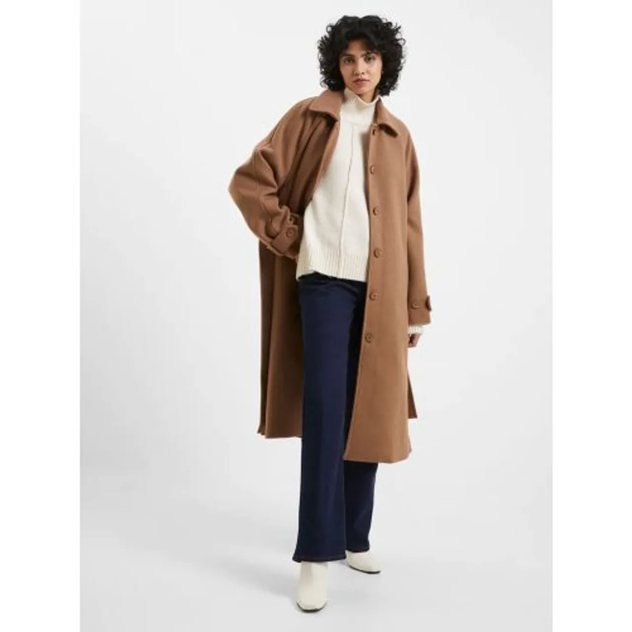 French Connection Womens Tobacco Brown Fawn Felt Coat