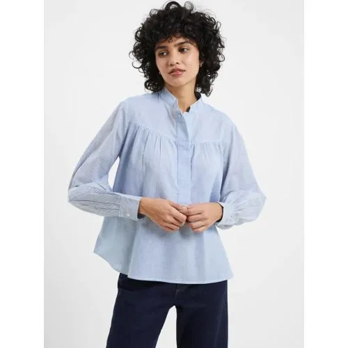French Connection Womens Violet Storm Blue White Rhodes Stripe Poplin Shirt