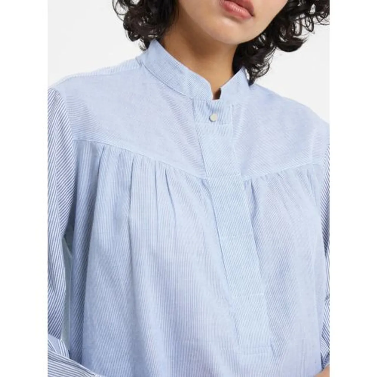 French Connection Womens Violet Storm Blue White Rhodes Stripe Poplin Shirt