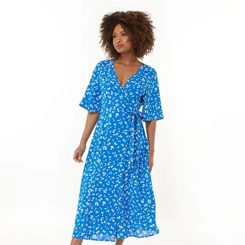 French Connection Womens Wrap Angel L Dress Bright Blue