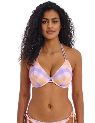 Freya Womens Harbour Island Checked Wired Plunge Bikini Top - 30DD - Pink Mix, Pink Mix