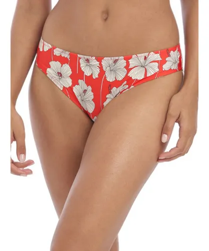 Freya Womens Hibiscus Beach Bikini Brief - Red Nylon