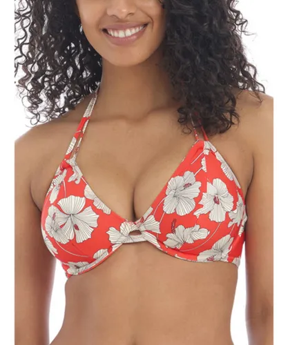 Freya Womens Hibiscus Beach Halter Bikini Top - Red Nylon
