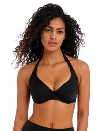 Freya Womens Jewel Cove Plunge Halterneck Bikini Top - 34DD - Black, Black