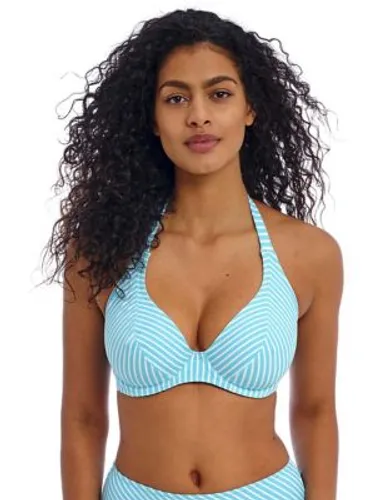 Freya Womens Jewel Cove Striped Wired Plunge Bikini Top - 32C - Turquoise Mix, Turquoise Mix