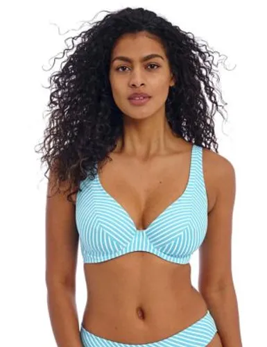 Freya Womens Jewel Cove Striped Wired Plunge Bikini Top - 38E - Turquoise Mix, Turquoise Mix