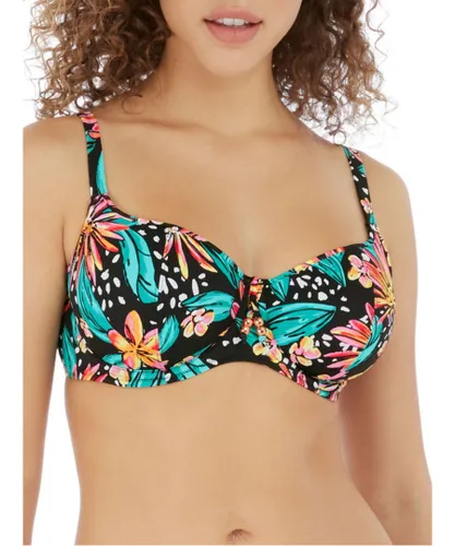 Freya Womens Ladies Floral Wild Daisy Sweetheart Bikini Top - Black, Pink and Green