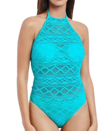 Freya Womens Sundance High Neck Swimsuit - Blue Polyamide