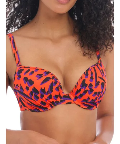 Freya Womens Tiger Bay Moulded Plunge Bikini Top Sunset - Orange Nylon