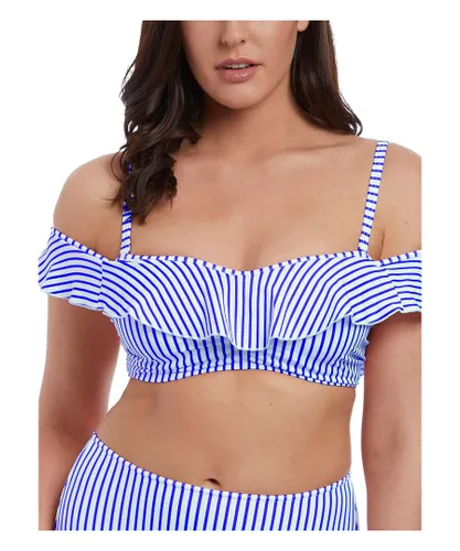 Freya Womens Totally Stripe Bardot Bikini Top - Cobalt - Blue Nylon