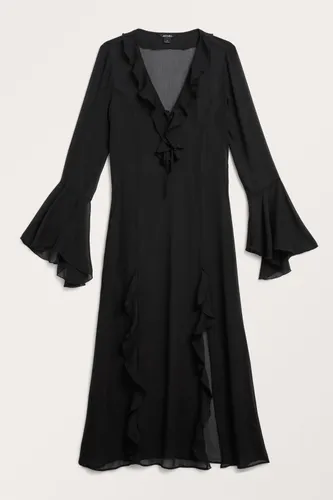 Frilled bell sleeve maxi dress - Black
