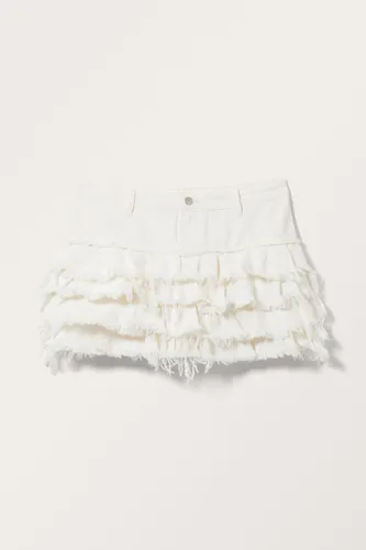 Frilled Mini Denim Skirt - White