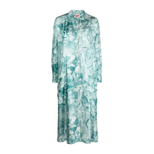 F.r.s For Restless Sleepers , Blue Palazzo Dress with Japanese Branch Print ,Blue female, Sizes: