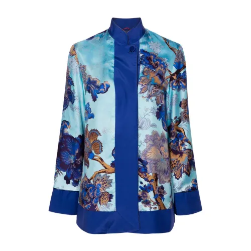 F.r.s For Restless Sleepers , Floral Print Silk Jacket ,Blue female, Sizes: