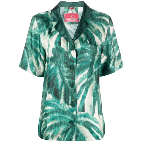 F.r.s For Restless Sleepers , Green Palazzo Shirt with Japanese Branch Print ,Green female, Sizes: