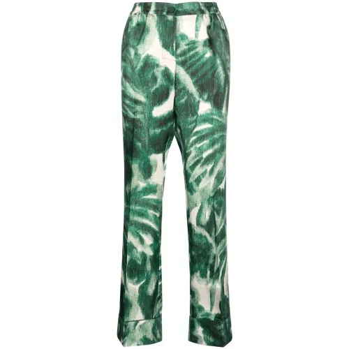 F.r.s For Restless Sleepers , Green Palazzo Trousers with Japanese Branch Print ,Green female, Sizes: