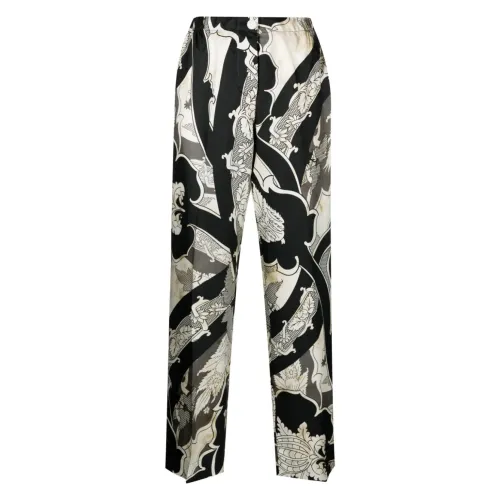 F.r.s For Restless Sleepers , Silk Palazzo Trousers with Graphic Print ,Multicolor female, Sizes: