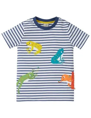 Frugi Boys Organic Cotton Frog Striped T-Shirt (2-10 Yrs) - 3-4 Y - Navy Mix, Navy Mix