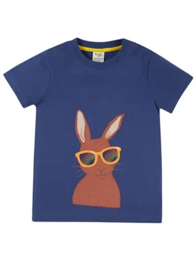 Frugi Boys Organic Cotton Hare Appliqué T-Shirt (2-10 Yrs) - 3-4 Y - Navy, Navy