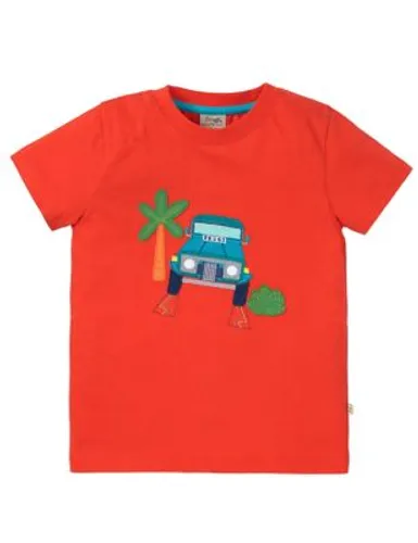 Frugi Boys Organic Cotton Jeep Appliqué T-Shirt (2-10 Yrs) - 2-3 Y - Orange, Orange
