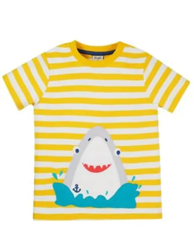 Frugi Boys Organic Cotton Shark Striped T-Shirt (2-10 Yrs) - 2-3 Y - Yellow, Yellow