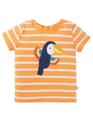 Frugi Boys Pure Cotton Striped Bird T-Shirt (0-5 Yrs) - 4-5Y - Orange Mix, Orange Mix