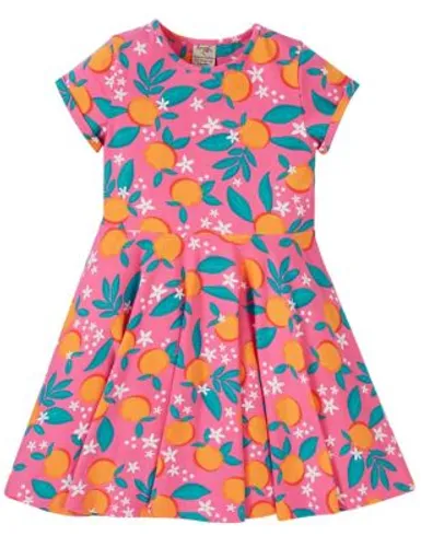 Frugi Girls Cotton Rich Orange Print Dress (2-10 Yrs) - 3-4 Y - Pink Mix, Pink Mix