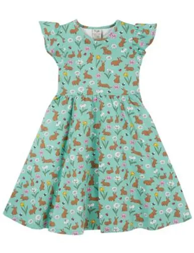 Frugi Girls Cotton Rich Rabbit Print Dress (2-10 Yrs) - 2-3 Y - Green, Green