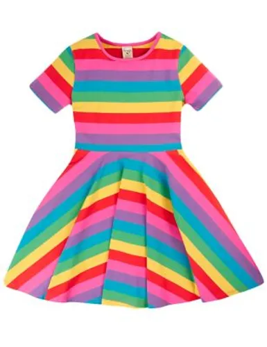 Frugi Girls Cotton Rich Rainbow Stripe Dress (0 Mths-4 Yrs) - 9-12M - Multi, Multi