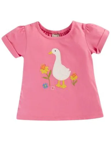 Frugi Girls Organic Cotton Animal T-Shirt (0-4 Yrs) - 2-3 Y - Pink, Pink