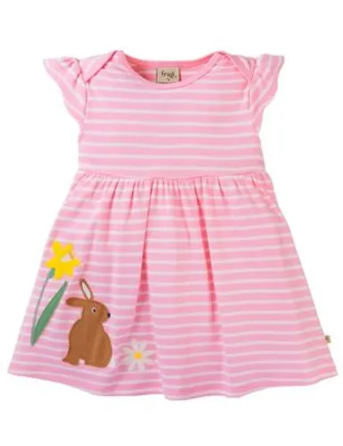 Frugi Girls Organic Cotton Rabbit Striped Dress (0-5 Yrs) - 6-9M - Pink Mix, Pink Mix