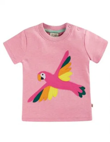 Frugi Girls Pure Cotton Parrot T-Shirt (3 Mths-3 Yrs) - 3-6M - Pink, Pink