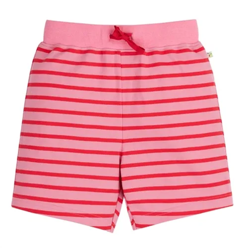 Frugi Girls Sammie Shorts - True Red Mid Pink Stripe