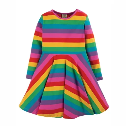 Frugi Girls Sofia Skater Dress - Foxglove Rainbow Stripe