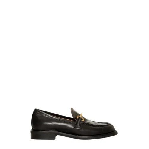 Fru.it , Black Leather Moccasin with Gold Clasp ,Black male, Sizes: