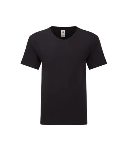Fruit of the Loom Mens Iconic 150 V Neck T-Shirt (Black) Cotton