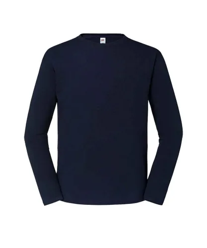 Fruit of the Loom Mens Iconic Long-Sleeved T-Shirt (Deep Navy) Cotton