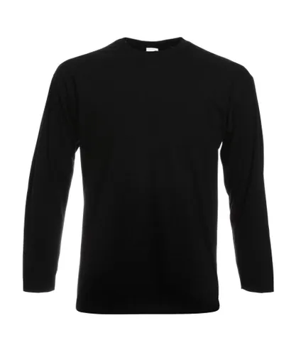 Fruit of the Loom Mens Valueweight Crew Neck Long Sleeve T-Shirt - Black Cotton