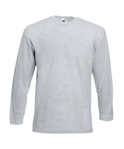 Fruit of the Loom Mens Valueweight Crew Neck Long Sleeve T-Shirt - Grey Cotton