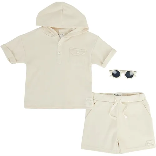 Fudo Boys Waffle Hooded Top Shorts And Sunglasses Cream