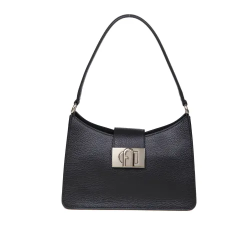 Furla , Black Leather Shoulder Bag with Flap Closure ,Black female, Sizes: ONE SIZE