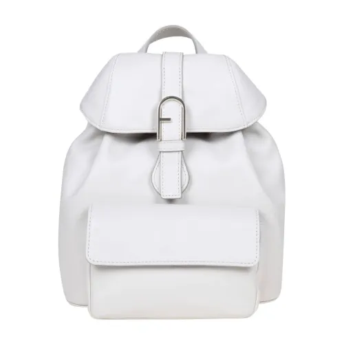 Furla , Flow Leather Backpack in Ice Color ,White female, Sizes: ONE SIZE