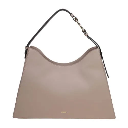 Furla , Nuvola Leather Hobo Bag in Greige ,Gray female, Sizes: ONE SIZE