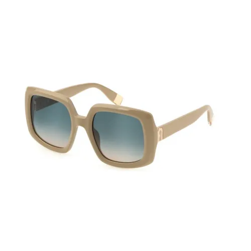 Furla , Shiny Full Beige Sunglasses with Green Gradient Brown Lenses ,Beige female, Sizes: