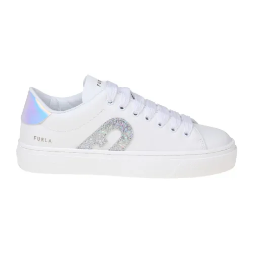 Furla , White and Silver Synthetic Leather Sneakers ,White female, Sizes: